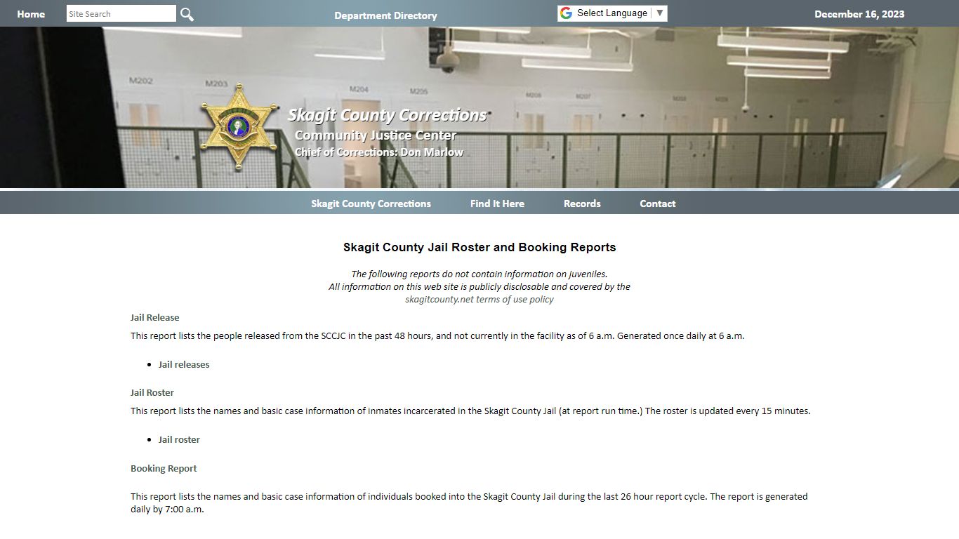 Skagit County Jail Roster and Booking Reports